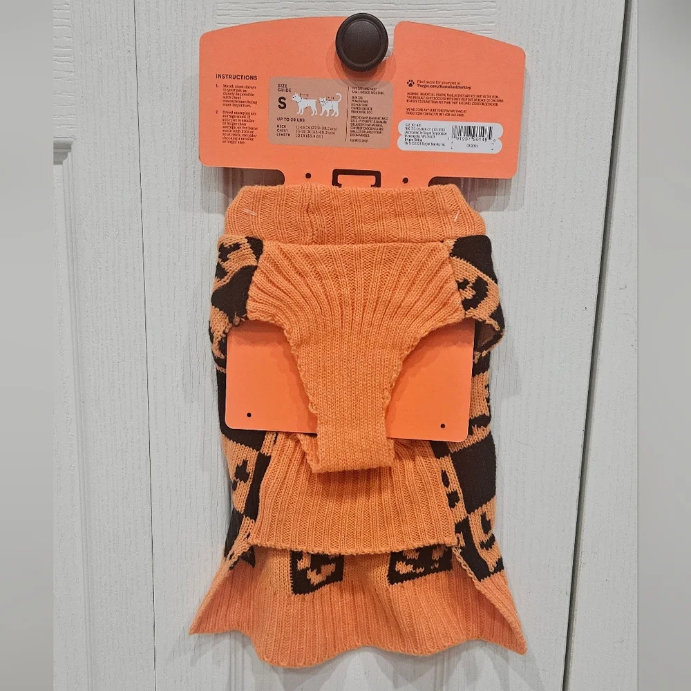 NWT Pet Halloween Checkered Pumpkin Sweater Costume Size S NEW